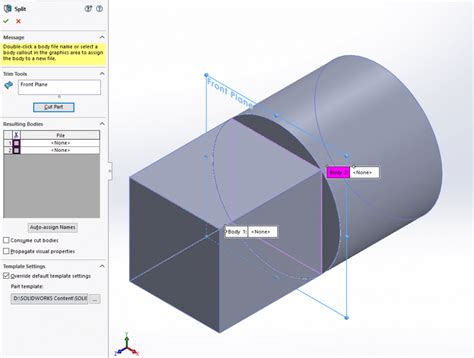 solidworks split body with plane